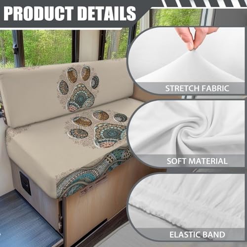 RV Dinette Cushion Covers Boho Mandala 2 Pcs Dog Paw Camper Cushion Slipcover Stretch Sofa Furniture Protector Include1 Backrest Cover and 1 Bench Cover - color: Boho Mandala Dog Paw
