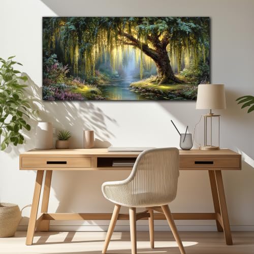 MXUNYZ Green Willow Tree Canvas Wall Art Botanical Nature Print Painting - color: Green, size: 40"L x 20"W