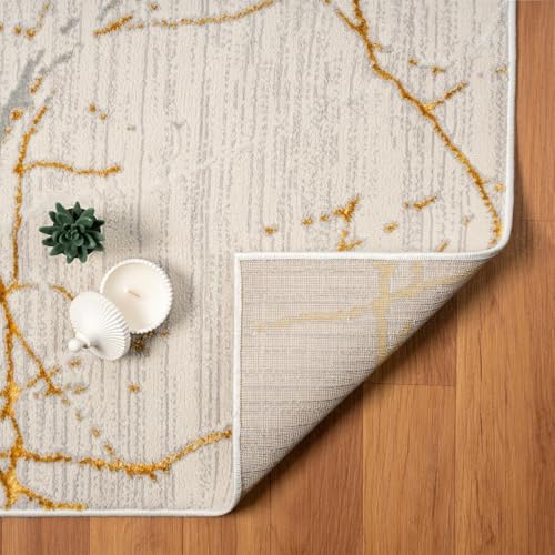 LUXE WEAVERS Modern Abstract Non-Shedding Area Rug Gold 4x5 - color: Gold, size: 4' x 5' (Rectangular)