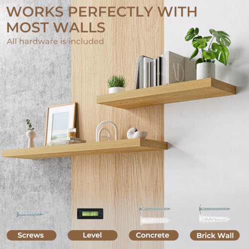 RICHFOCUS Long Floating Shelves for Wall 2Pack|Oak|55" Lx12 D - color: Oak, size: 55"L x 11.6"D, Set of 2