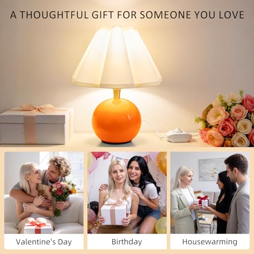 Small Bedside Table Lamp, 11.8'' Ceramic Stepless Dimmable Lamp (Orange) - color: Orange