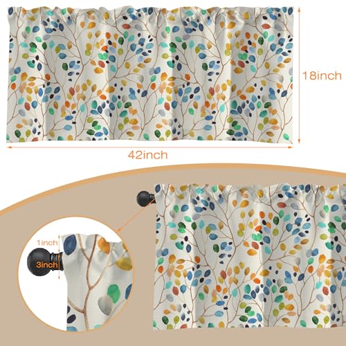 Watercolor Leaves Spots Semi-Sheer Window Valances - Rod Pocket, Short, Light Filtering, 42"x18" - Perfect for Kitchens & Living Rooms - color: Colorful Leaves, size: 18"W x 42"L (Pack of 1)
