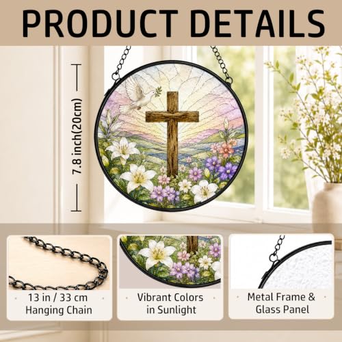 Christian Cross Stained Glass Window Hanging Decorations 7.9x7.9 - color: Crucifix-1