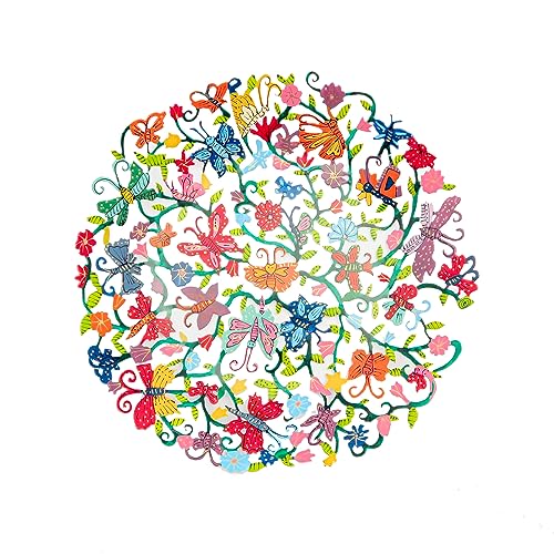Emanuel Yair Decorative Metal Fruit Bowl | Vibrant Hand Painted Bowl | Hangable Centerpiece for Home Decor and Gifting | Judaica Art (14 inch, butterflies) - color: butterflies, size: 14 inch