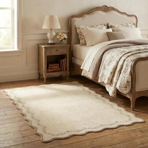 GarveeHome 3x5 Scalloped Washable Area Rug Non Slip Bedroom Entryway Rug - color: Jute, size: 3' x 5' (Rectangular)