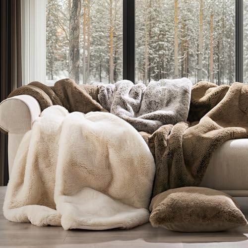 EverGrace Faux Chinchilla Fur Throw Blanket, 50"x60", Tawny Mink - color: Tawny Mink, size: 50"x60"