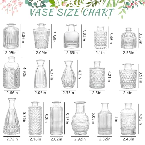 SUPMIND 16Pcs Clear Glass Bud Vase, Small Flower Vase for Centerpieces Bulk - color: Clear