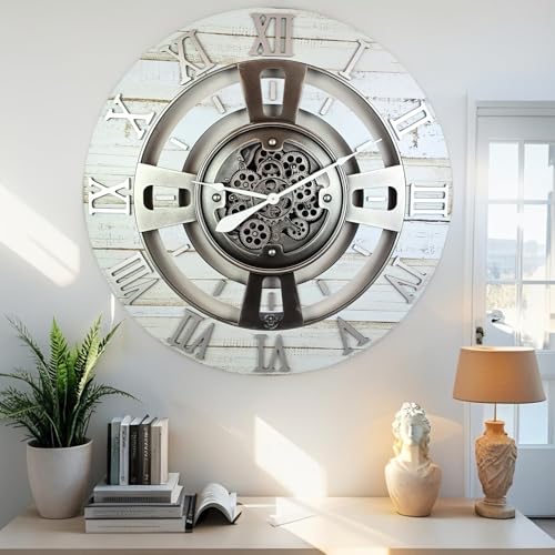 ImprovingLife The Gears Clock Real Moving Gear Wall Clock England Line (Desert Beige, 24 inches (60 cm)) - color: Desert Beige, size: 24 inches (60 cm)