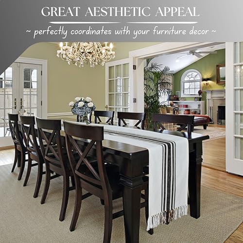 Native Fab Black Stripe Table Runner - 90 Inches Long Boho Table Covers with Fringes - 100% Cotton, Braided Weave, Non Slip Tablerunner for Dining Room, Dresser, Events, 14"x90" - Black and White - color: Black White, size: 14x90