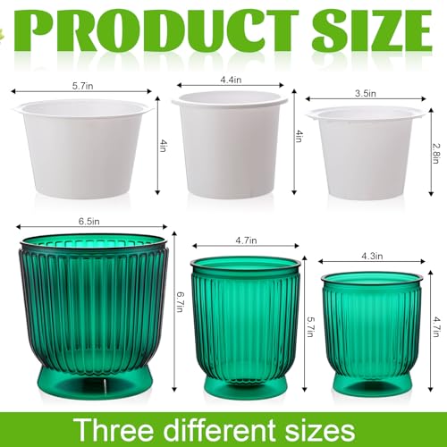 Set of 6 Self Watering Plant Pot 3 Sizes Plastic Double Layer Self Watering Flower Pot with Multi Mesh Drainage Holes Wicking Reservoir for Indoor Outdoor Garden Plants(Green) - color: Green