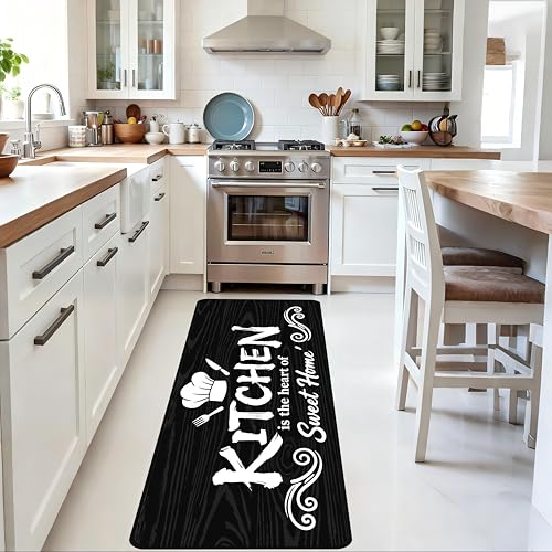 Farmhouse Kitchen Mats for Floor,Cushioned Anti Fatigue Rugs for Kitchen,72"x24" Laundry Rug for Laundry Room-Black Background with Wording (001) - color: Black Background With Wording (001), size: 72x24 in
