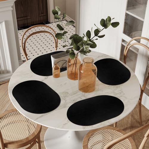 ADRIMER Oval Placemats Set of 6, Wipeable Faux Leather, Black - color: Black