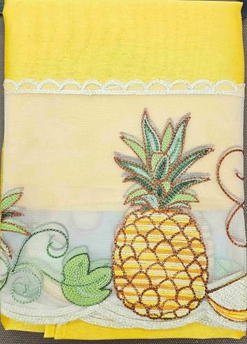 Generic 3-Piece Set Embroidered Window Curtain 2 Panels 1 Valance for Kitchen Restaurant Bar BR (Yellow BR-10) - color: Yellow Br-10