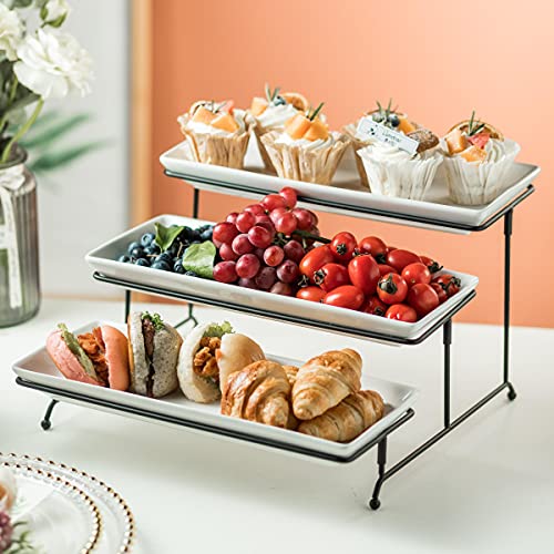 Gomakren 3 Tier Rectangular Serving Tray 14 Inch Serving Platters and Stand - color: Black, size: 15.7" x 13.5" x 9.2"