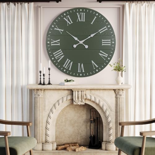 Large Wall Clock with Roman Numeral, 28” Shiplap Farmhouse Clock - color: Green, size: 28 Inch