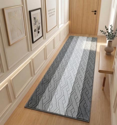 Custom Size Hallway Runner Rug Damask Grey Color 31 inch Wide Select Your Length Non-Slip (Skid Resistance) Rubber Backing 2 feet x 31 inch - color: Knit Black, size: 2'7" x 2' (Runner)