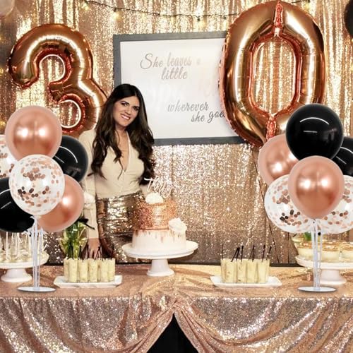 TONIFUL 4 Set Black Rose Gold Balloon Centerpieces for Table,Balloon Stand - color: Black Rose Gold