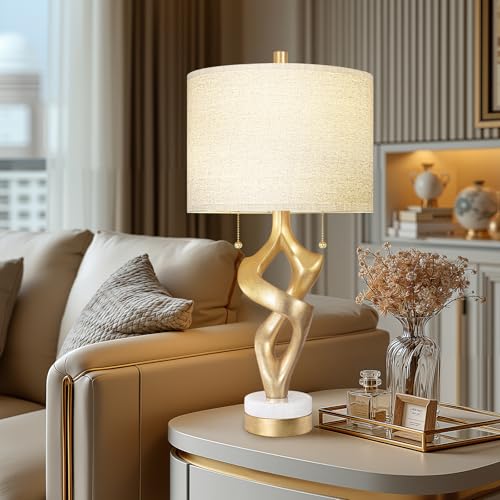 Scenekoy 26” Table Lamp Set of 2 with USB Ports for Bedroom Living Room - size: 26 inches Gold Leaf -028-2