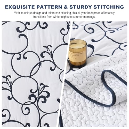 100% Cotton Oversized King Bedspread 120x120, Navy White - color: White/Navy Blue, size: King/Cal King(120"x120")