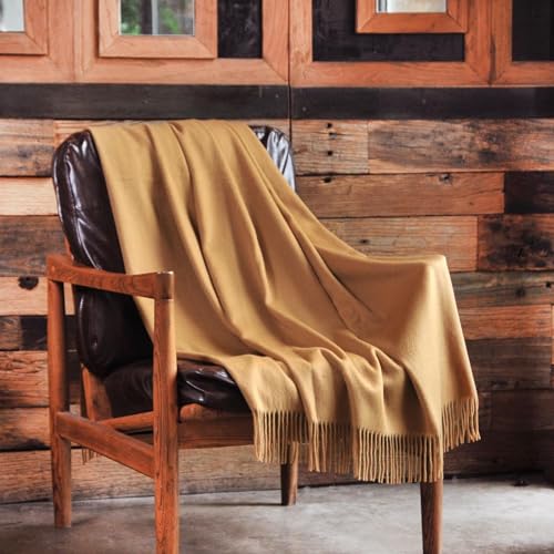 CUDDLE DREAMS Premium Cashmere Throw Blanket with Fringe (Camel) - color: Camel