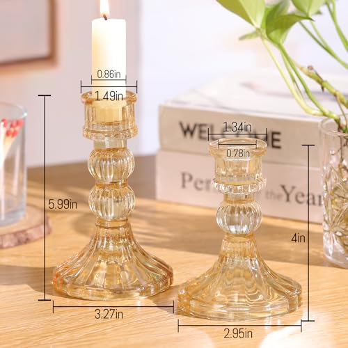 DARJEN 6Pcs Gold Candlestick Holders Set - 4" H & 5" H Striped Taper Candle Holders Bulk, Glass Candle Holders for Wedding, Festival, Party, Table Centerpiece, Gifts - color: Gold, size: Striped Pattern