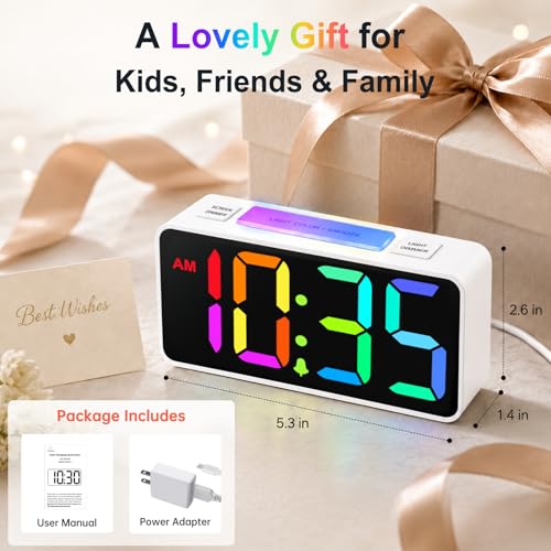 DreamSky Small Digital Alarm Clock with Night Light for Kids Bedroom - color: Pure White Case Rgb Digits