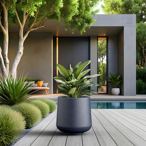 Kante Accent Round Curved Charcoal Concrete Planter 13" Dia, Outdoor - color: Charcoal, size: 13" D
