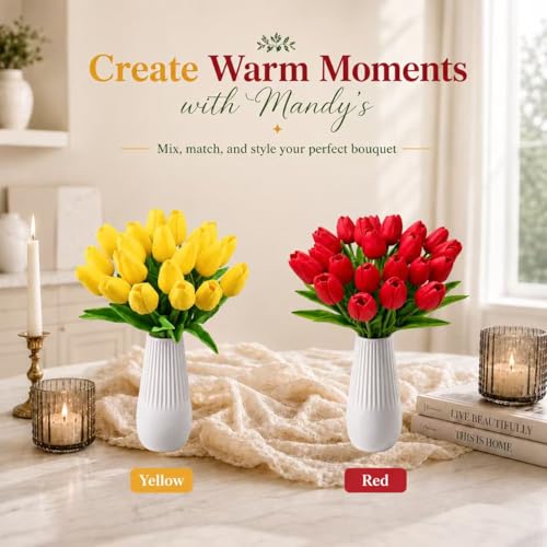 Mandy's 20 Stems Yellow Artificial Tulip Flowers for Home Centerpieces - color: Yellow 20pcs
