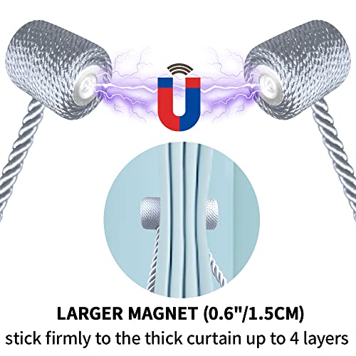 18 Inch Strong Magnetic Curtain Tiebacks, Curtain Holdbacks Modern Upgrade Strong 2021 New Twisted Style Decorative Drapery Rope Tie Backs(2 Pack Silver Grey) - color: Silver Grey