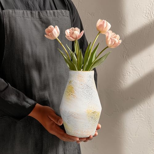 Rustic Farmhouse Ceramic Vase, 10 Inch - color: Rustic White, size: 10 inch