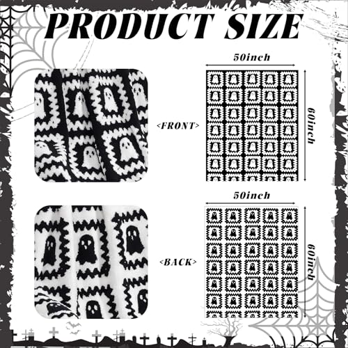Halloween Ghost Granny Square Blanket Reversible Boo Knit Throw Blankets - color: Black and White, style: Halloween Ghosts