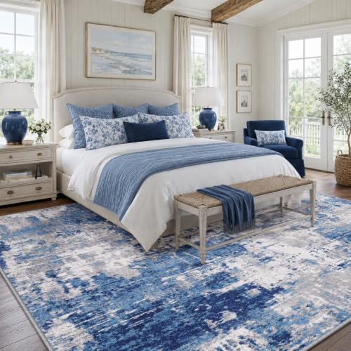 RELEANY Washable 5'x7' Abstract Area Rug for Living Room Blue Gray - color: Blue/Gray, size: 5' x 7' (Rectangular)
