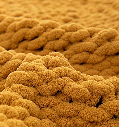 Chunky Knit Blanket Soft Chenille Yarn Knitted Throw Blanket 50"X60" Handmade Cable Warm Thick Giant Blanket for Couch Bed Trips (Turmeric Yellow, Throw 50"X60")?-¡ - color: Turmeric Yellow, size: Throw 50"X60"