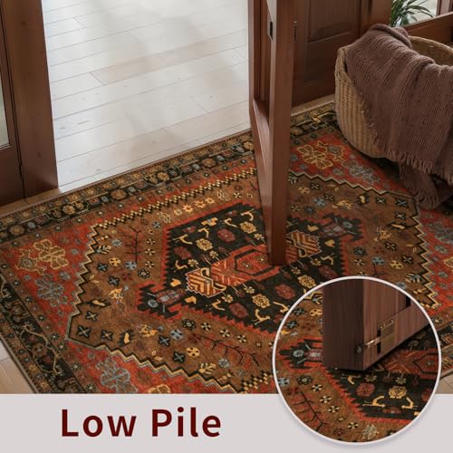 Ciicool 2x3ft Small Area Rug,Washable Boho Thin Mat for Entryway Kitchen - color: Red/Gold, size: 2' X 3' (Rectangular)