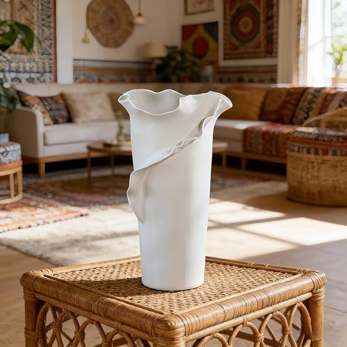 Abstract Irregular Ceramic Vase, White - size: 21" x 20" x 32"