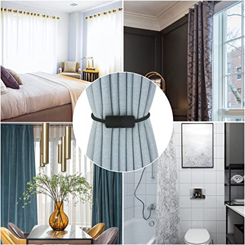 Magnetic Curtain Tiebacks Decorative Holdbacks Rope Tie Back Drapes Hangtty - color: Black