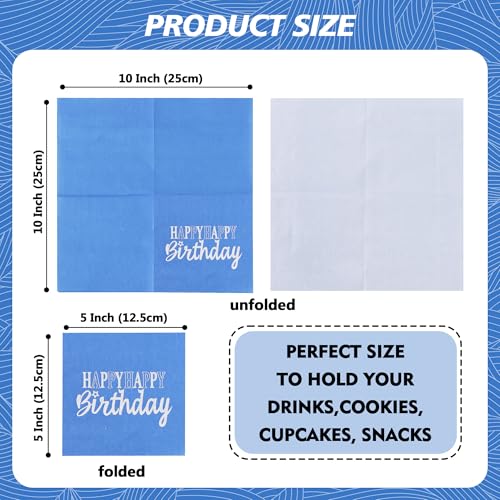 Vuzvuv 52 Pack Funny Happy Happy Birthday Cocktail Napkins with Silver Stamping - Birthday Party Dinner Hand Napkin for Party Supplies Decorations Table Decor for women man(5" Folded 3 Ply-Blue) - color: Happy HBD Blue