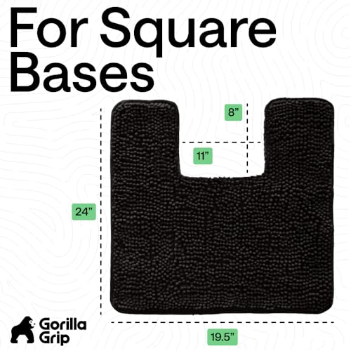 GORILLA GRIP Chenille Bath Rug Mat for Square Toilet Base, 24x19 Black - color: Black, size: 24" X 19" Square Contour