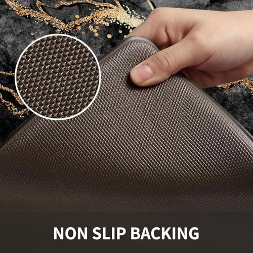 Kitchen Mats Set of 2, Cushioned Anti Fatigue Non Slip Waterproof Runner, Black Marble and Golden Veins Design, PVC Memory Foam for Kitchen Sink and Laundry - color: Black Marble 1