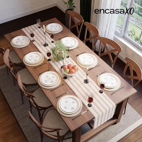 Encasa XO Table Runner, Woven Cotton Dining Linens 13"x72" Beige - color: Franca Beige Stripes, size: 13x72 in