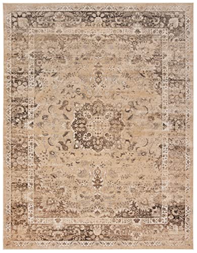 SAFAVIEH Vintage Collection Area Rug - 10' x 14', Warm Beige, Oriental Medallion Distressed Viscose Design, Ideal for High Traffic Areas in Living Room, Bedroom (VTG113-660) - color: Warm Beige, size: 10' x 14' (Rectangular)