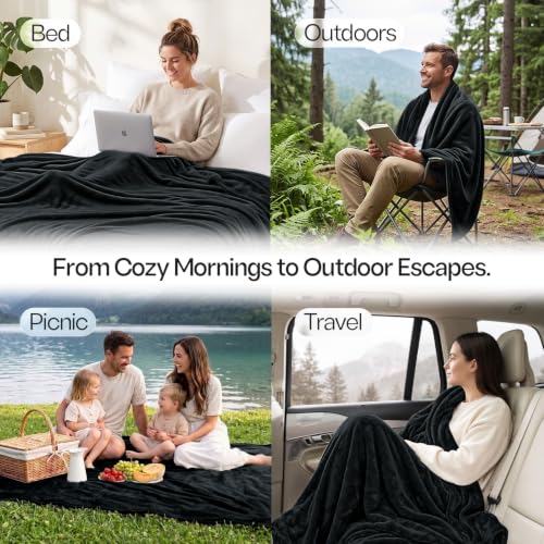 Soft Fleece Blanket for Bed Twin Size Black (60x80 Inch) - color: Black, size: Twin (60x80 Inch)