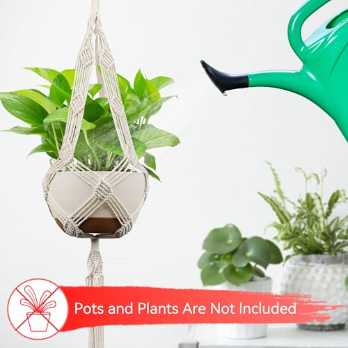 USLAI Macrame Plant Hanger, for Up to 12 Inch Pots, 42 Inch, Ivory, 2 Pack - color: 42+42 Inch - Ivory