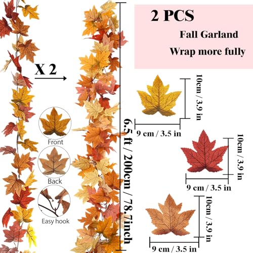 2Pcs 13FT Fall Maple Leaf Garland for Thanksgiving Decor - color: 2 Pc Fall Leaf Garland, size: Fall Garland