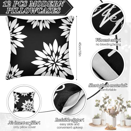 Flutesan 12 Pcs Pillow Covers 18x18 Geometric Linen for Couch, Black - color: Black