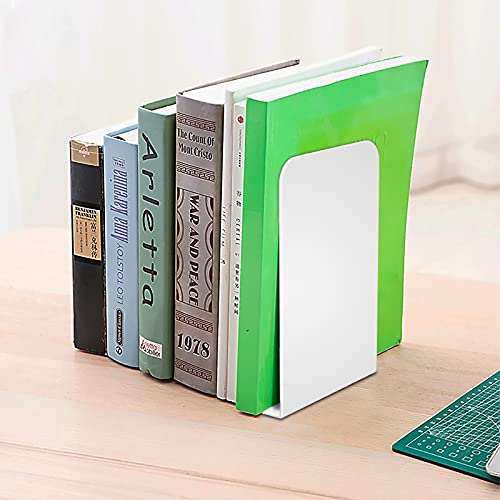 VFINE Bookends 4 Pairs, White Metal Book Ends, Bookends for Shelves, Book Stopper for Heavy Books, Book Dividers for Home Office - color: White 4 Pairs Bookends