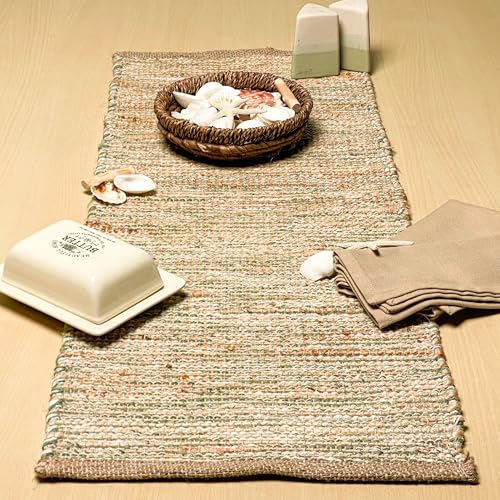 Chardin home Natural Jute Table Runner, 13x36 Inch, Sage Green-White - color: Natural Jute-sage Green-white, size: 13x36 Inch.
