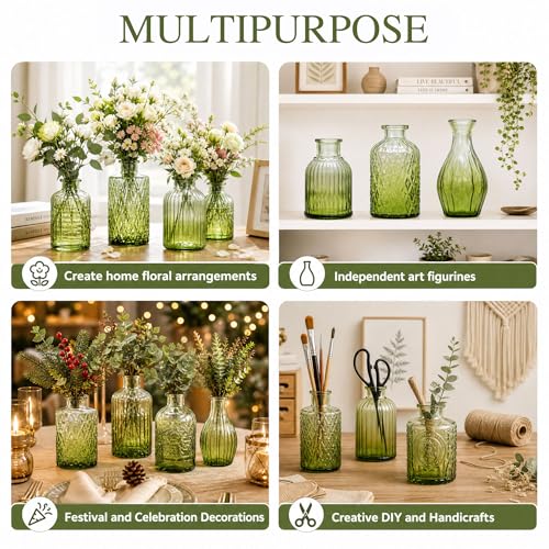 Petal Petite Small Green Glass Bud Vase Set of 18 for Wedding Centerpieces - color: Green