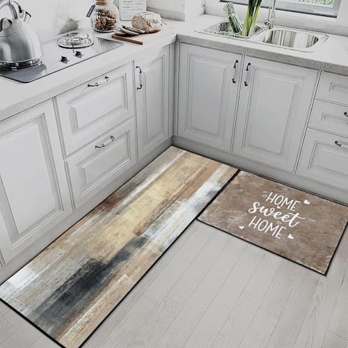 Kitchen Rugs Set of 2 Non Slip WashableFarmhouse Rustic Abstract - color: Rustic Farmhouse