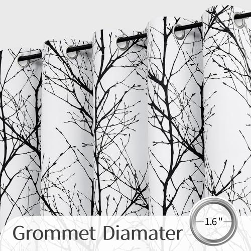 FMFUNCTEX 100% Blackout Black Grey Tree Branch Curtains 84 Inch 1 Panel - color: Grommet | Black, size: 100"W x 84"L (Pack of 1)